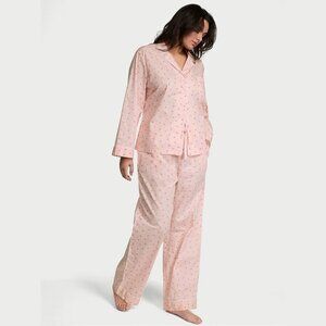 Victoria's Secret Purest Pink Flowers Cotton Long Pajama Set L 41813